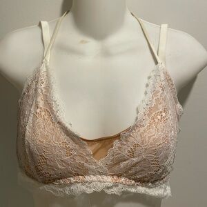 Soma Brand Tell Tale Wireless Bralette Tan & White Lace Size Medium